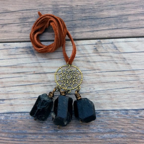 Black Tourmaline crystal car charm - rear view mirror, raw crystal necklace - Picture 4 of 7